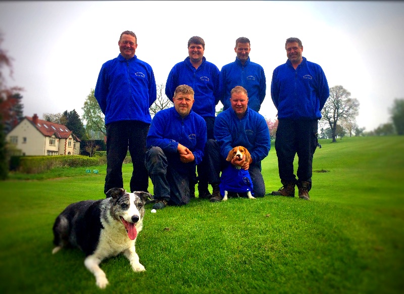 Dave Marsden (Deputy Head Greenkeeper), Oliver "Olly" Smith, Mick Harrison, Darren “Daz” Collins, Rich Slater, Matt Holden (Head Greenkeeper), Alfie (dog), Earl (dog)