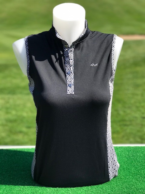 Bliss Sleeveless Polo - Geo Comb Black - £50
